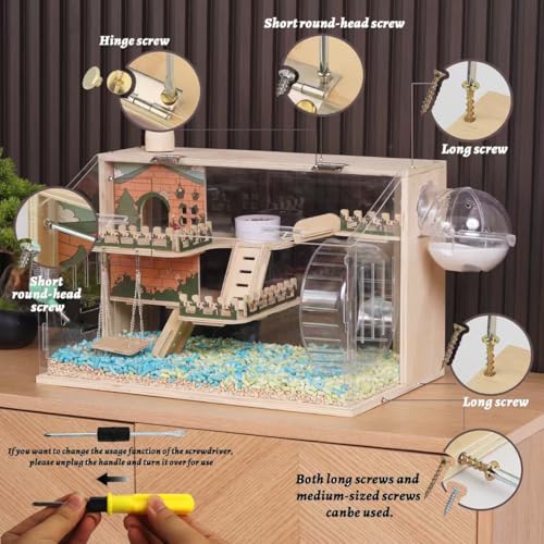 11 in 1 Wooden Hamster Cage with All Accessories, 19.3" 3-Layer Dwarf Hamster Cage Acrylic,Small Animal Cages, Pastoral Style Mouse Cage for Mice, Hedgehog and Small Pets, with Stairs, Fences, Swing - size: 19.3"L x 11.5"W x 11.8"H