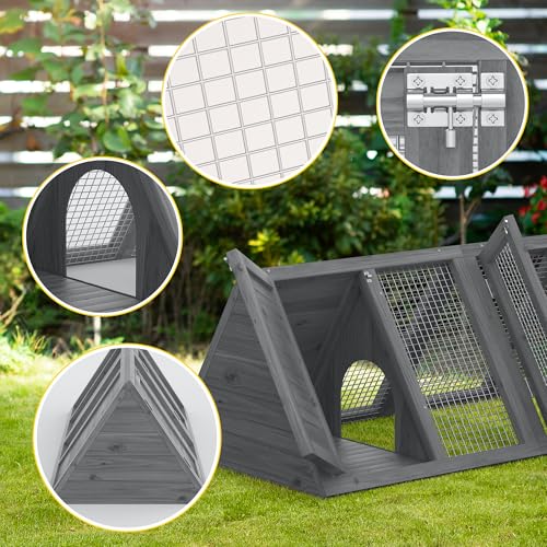 GOJOOASIS Wooden Chicken Coop Rabbit Hutch for 2 Hens, Grey | Quail Coop, A-Frame Design House, Outdoor Bunny Run Cage w/ Ventilating Wire Versatile for Guinea Pigs, Hamsters, Chickens - color: Grey