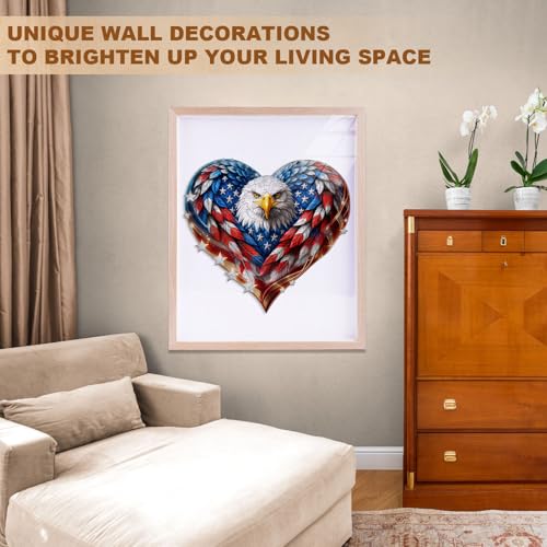 Wooden Puzzles for Adults - Patriotic Bald Eagle | Unique Heart-Shaped Pieces Wooden Jigsaw Puzzles - 4th of July Wood Gift for 250th Anniversary (8.5 * 7.9in -100 Pieces) - color: Patriotic Eagle-2, size: Small