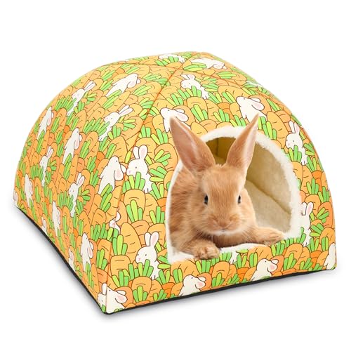 UPINS Rabbit Hideout,Large Bunny Hideout Bed | Washable Rabbit Bed House ,for Guinea Pig Hamster Squirrel Ferret ,Cage Accessories - color: Carrot