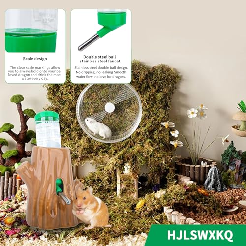 4.27oz(125ML) Stump-Shaped Ceramic Hamster Water Bottle (Green) | Leak Proof Small Animal Waterer with Bracket,for Syrian Dwarf Hamster, Mice, Chinchillas - color: Brown + green