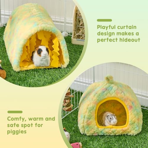 Avont 2-Pack Guinea Pig Tunnel & Hideout Bed Set | Washable Hideout & Tunnel Set, Breathable Fleece, Dual Entrances, Removable Pad, Blue or Yellow - color: Yellow
