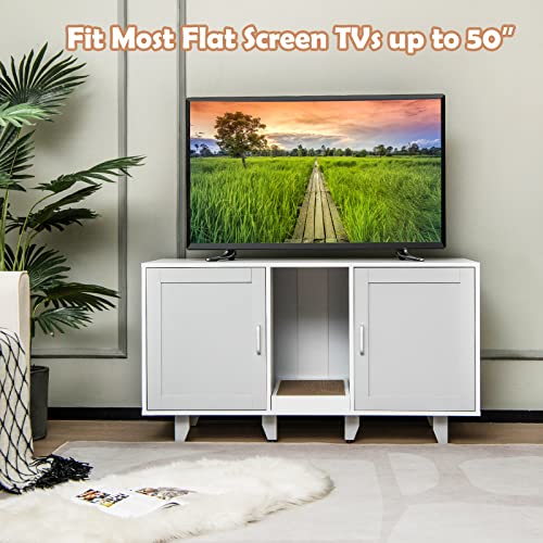 PETSITE Litter Box Enclosure for 2 Litter Boxes, Hidden Cat Washroom TV Stand End Table with 2 Cabinet, Scratching Board, Indoor Cat Litter Furniture, Patented - color: Grey