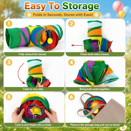 Rypet Guinea Pig Tunnel 3 Way Collapsible Small Pet Tunnels and Tubes with Interactive Ball for Baby Rabbit Ferret Hamster Chinchilla Hedgehog Hiding and Resting - color: Rainbow