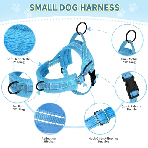 Lukovee Small Dog Harness and Leash Set, No Pull Soft Padded Vest | Both Neck & Chest Adjustable, Reflective, Puppy Harness with 4ft Lightweight Anti-Twist Dog Leash for Small Dogs (LBL, XXS) - color: Light Blue, size: XXS ( Chest 11.5'' ~ 15'')
