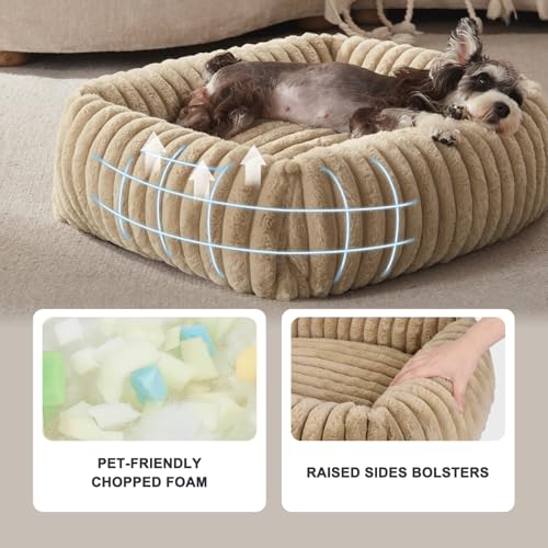 FURTIME Dog Beds Large Sized Dog, Washable Orthopedic Pet Bed with Removable Cover, Rectangle Soft Calming Sleeping Puppy Bed Durable Pet Cuddler with Anti-Slip Bottom, Beige, L(36"x27"x8") - color: Beige, size: L(36"x27"x8")