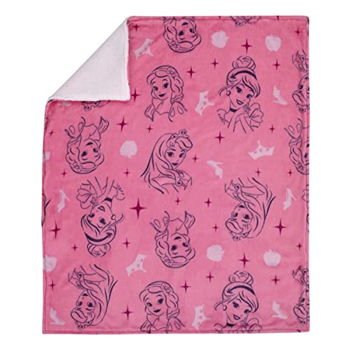 Disney Princess Pink and Purple Tiaras Super Soft Sherpa Baby Blanket - color: Princess Pink and Purple