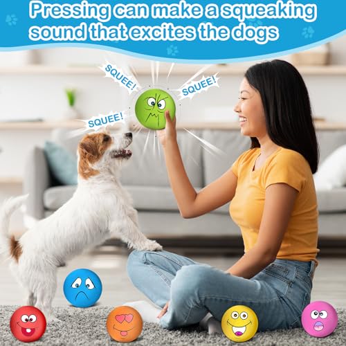 3.14" Squeaky Dog Toys Funny Smile Face Chewing Latex Rubber Soft Fetch Play Interactive Squeaky Dog Balls for Puppy Small Medium Pet Dog (6PCS) - color: Large Size Squeaky Dog Toys 6PCS