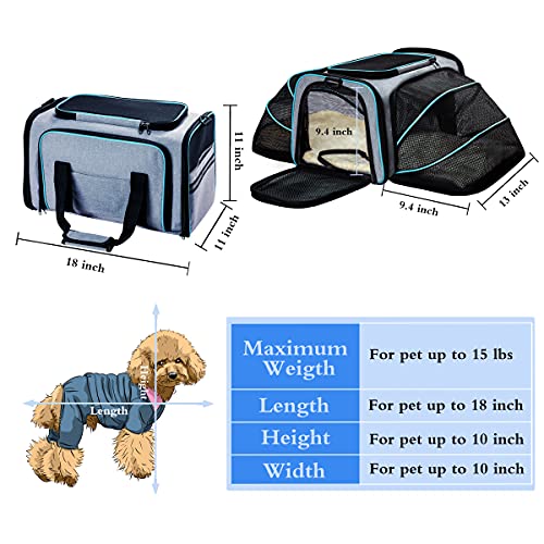 Cat Dog Carrier - Airline Approved Expandable Soft-Sided Pet Carrier with Removable Fleece Pad and Pockets, for Cats/Puppy and Small Animals Large(2 side expandable) | 2 Side Expandable, Removable Fleece Pad, Pockets, For Cats/Puppy Small Animals - size:
