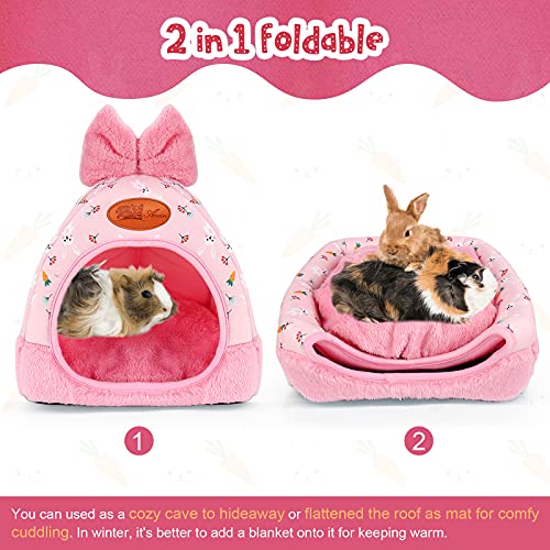 YUEPET Bunny Hideout House, Rabbit Bed, Cute Bowknot Guinea Pig Bed, Carrot | Cozy Warm Bunny Hideway, Removable Cushion, Machine-Washable, Wide Entry, Small Pets Hideout