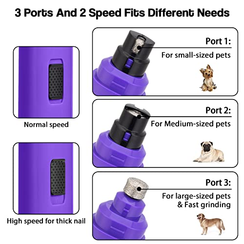 Casfuy Dog Nail Grinder Upgraded - Professional 2-Speed Whisper-Quiet Electric Pet Nail Trimmer Painless Paws Grooming & Smoothing for Small Medium Large Dogs & Cats (Purple) - color: Purple