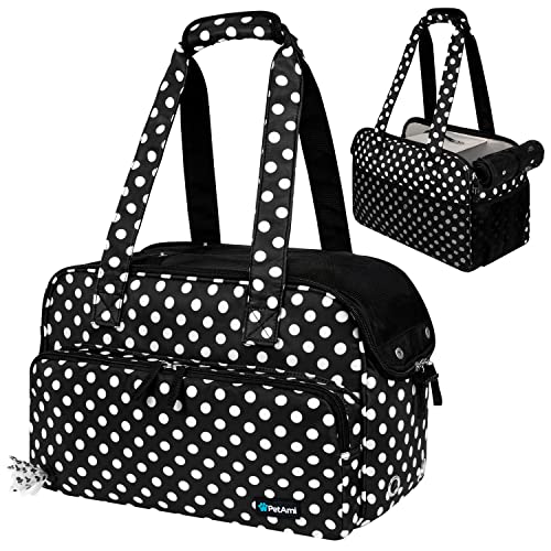 PetAmi Small Dog Purse Carrier, Soft-Sided Pet Carrier Bag with Pockets, Portable Puppy Cat Travel Handbag Tote, Airline Approved Breathable Mesh, Poop Bag Dispenser, Max 18 lbs, Polka Dot Black - color: Polka Dot Black