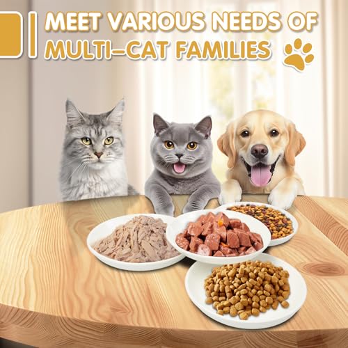 6 Pack Cat Food Bowl, Ceramic Cat Bowls, Anti Whisker Fatigue Cats Bowl Set | 5.5 Inches Shallow Wide Kitten Plates for Food and Water (White-C) - color: White-C