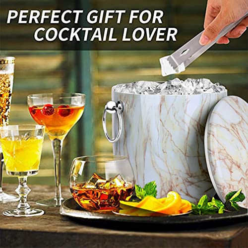 Ice Bucket with Lid, Scoop, Tongs and Strainer - Well Made Insulated Stainless Steel Keep Ice Frozen Longer - Ideal for Cocktail Bar, Parties, Chilling Wine, Champagne - 3 Liter (CarraraMarble) - color: Carraramarble