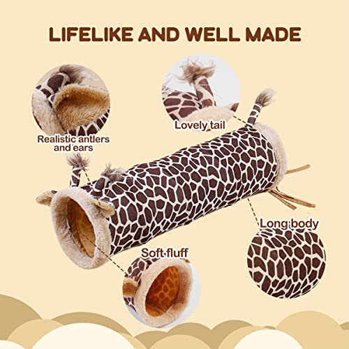 Bunny Guinea Pig Hideout Collapsible, Rat Ferret Tube Hideway, Small Animal Tunnel Toy Cage Accessories for Hedgehog Chinchillas Rabbit - color: Double pass tunnel-giraffe