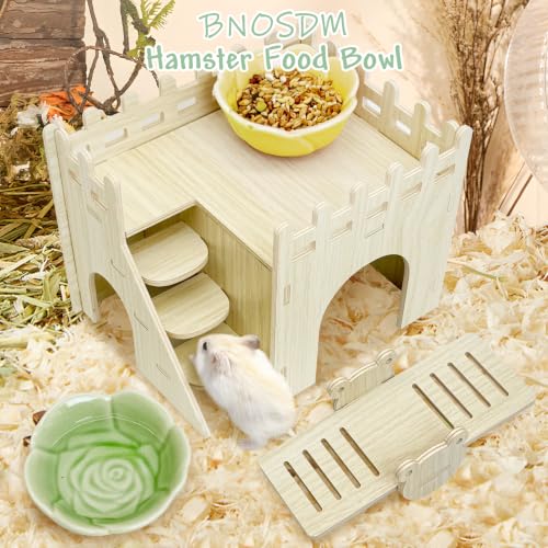 BNOSDM Shallow Ceramic Hamster Food Dish 2 Pcs Small Animals Food Bowl Sunflower Feeding Dishes for Gerbils Mice Rats 4.5in (Dark Green) - color: Yellow