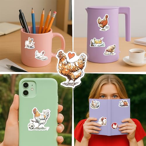 100 PCS Chicken Stickers Pack – Waterproof Vinyl Decals for Water Bottles, Laptops, Phones, Notebook, Cars – Cool Vibrant Graphics for Chicken Enthusiast - color: Chicken