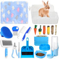 20 Pcs Rabbit Starter Kit Small Bunny Litter Box Animal Grooming Kit with Hanging Pet Bowls Water Bottle Bunny Toys Flannel Blankets with Cleaning Set for Guinea Pig Rabbit Accessories(Blue) - color: Blue