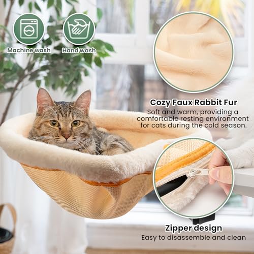 Cat Desk Bed One-Click Folding Maximum Holds 40lb, Cream Fur | Sunken Design & Space-Saving Semi-Circular Cat Bed, Soft Faux Rabbit Fur Material, Suitable for Various Desktops - color: Cream