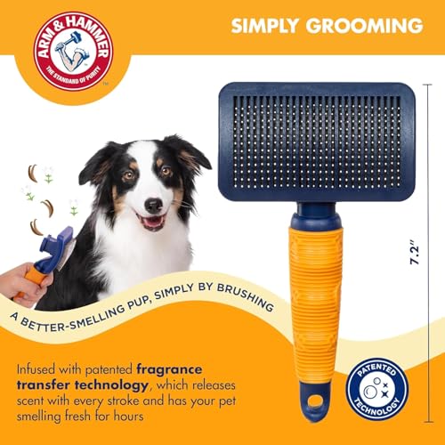 Arm & Hammer Deodorizing Slicker Dog Brush, Sweet Lily & Vanilla, 2-Pack | Fragrance transfer technology, baking soda infused, self-cleaning button, removes loose fur and tangles - size: 2-Pack, style: Slicker Brush - Sweet Lily & Vanilla