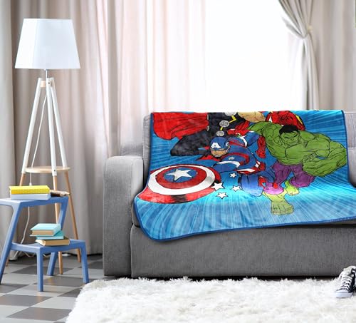 Jay Franco Kids Plush Throw Blanket – Soft & Cozy Fleece Throw for Bedroom & Couch Décor, Official Licensed Product, Blue - Avengers, 46x60 - Throw Blanket - color: Blue - Avengers, size: 46x60 - Throw Blanket