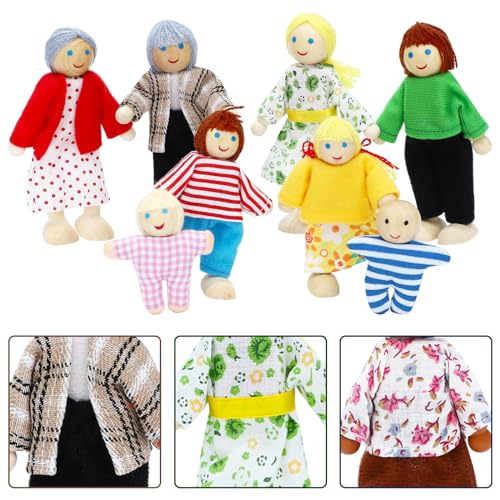 ONEST 20 Pieces Wooden Dollhouse Family Set Mini People Figures Dog Cat Sets Dollhouse Dolls Wooden Doll Family Pretend Play Figures Accessories for Pretend Doll House Toy - style: B Set