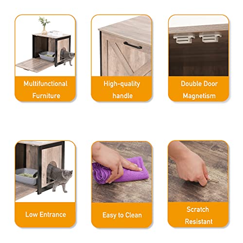 Dwanton Cat Litter Box Furniture Hidden, Cat Litter Box Enclosure, Reversible Entrance Can Be on Left or Right Side, Indoor Cabinet, Wooden Washroom, End Table, Nightstand, Greige, 23.6" L - color: Greige, size: 23.6 x 19.7 x 21.7 Inches