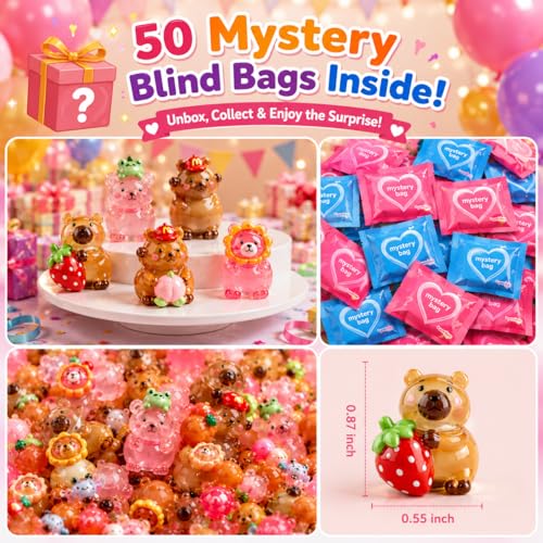 50 PCS Mystery Bag Mini Resin Capybara Blind Bags, Cute Glow in The Dark & Regular Capybara Figurines Surprise Box Toys for Kids, Tiny Collectible Party Favors, Cake Toppers, Phone Case Charms - color: 50pcs Capybara