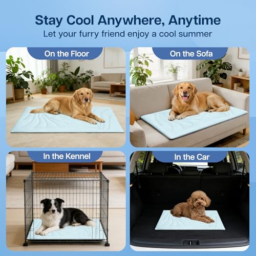Dog Cooling Mat, Arc-Chill Cold Fabric Delivers Rapid&Lasting Cool 59"x40" | Q-Max>0.5, Portable & Washable, Chew-Resistant, for Extra-Large Dog, Indoor, Outdoor, Car, Crate, All-Season
