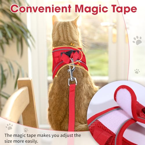 Cat Vest Harness and Leash Set, Escape Proof Kitten Harness Red XS | Safe Reflective Strips, Adjustable Easy Wear Kitty Harness, Sturdy Clip Buckle, Breathable Mesh , for Kitty Puppy Bunny Walks - color: Red, size: XS