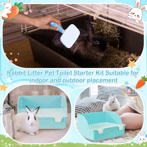 Reallnaive 15 Pcs Rabbit Starter Kit Small Rabbit Litter Box Girls Gift Animal Grooming Kit Bunny Toys Bowl Blankets with Cleaning Set for Guinea Pig Accessories(Sky Blue) - color: Sky Blue