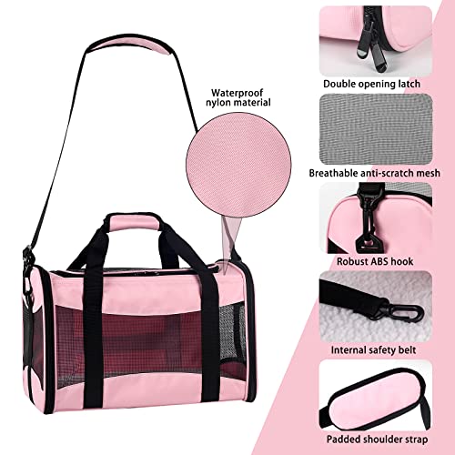 Cat Carrying Case - Pet Carrier Airline Approved, Protable and Breathable Pet Travel Carrier Removable Fleece Pad, Collapsible Cat Carrier Dog Carrier for Medium Cats Small Cats Dogs (Medium, Pink) - color: pink, size: 17.0"L x 11.0"W x 11.0"H