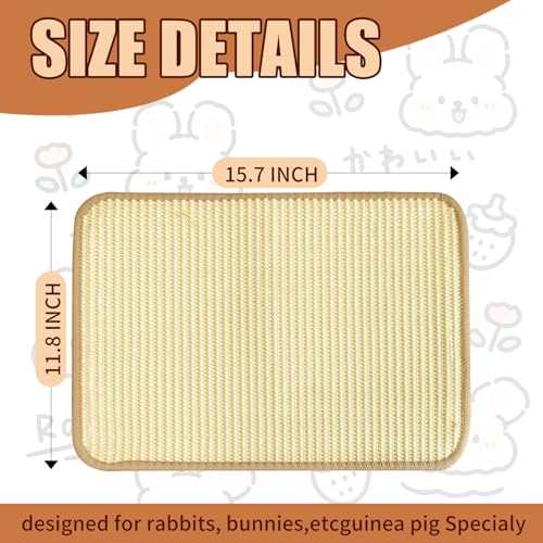 2Pcs 16x12 Inch Natural Sisal Rabbit Scratching Pad | Natural Bunny Scratching Pad Claws and Teeth Care Rabbit Mats for Cages