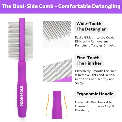 Pain-Free Dematting Comb Kit for Dogs & Cats, Dematting Rake & Detangling Dual-Side Comb Set, Dematting Brush for Dogs & Cats, Pet Grooming Tools Kit for Poodle Doodle & All Long Haired Pets