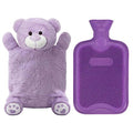 HomeTop Premium Classic Rubber Hot Water Bottle with Cute Bear Cover | Natural rubber hot water bottle,Long-lasting heat retention,Snuggly all-night warmth - color: Light Purple
