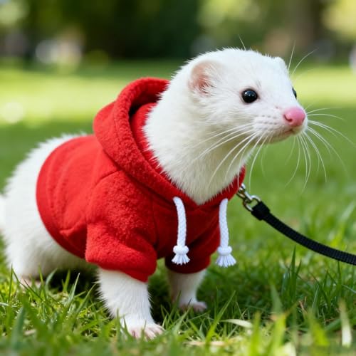 Small Pet Harness Vest and Leash Set Ferret Clothes Hoodies for Ferrets for Outdoor Walking Rabbit Ferret Guinea Pig Bunny Hamster Puppy Kitten (red Clothes + Leash) - color: red clothes + leash