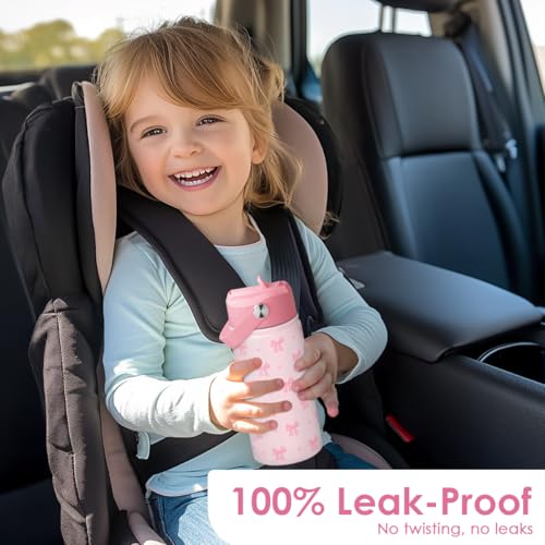Bow Kids Water Bottle With Straw Lid 12oz Insulated Stainless Steel, Travel Tumbler, Pink Bow Gifts For Girls, Birthday, Christmas, Back To School - color: Bow 1