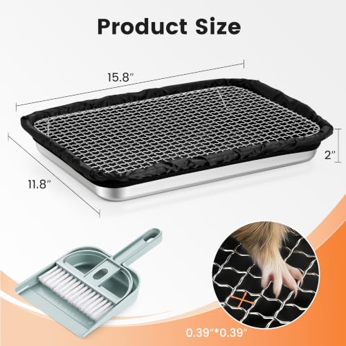Guinea Pig Litter Box & Rabbit Litter Box – Stainless Steel Tray with Grid, Dual-Layer Mesh Top & Bottom Reusable Waterproof Liner, Easy-to-Clean, 2 inch Low Entry
