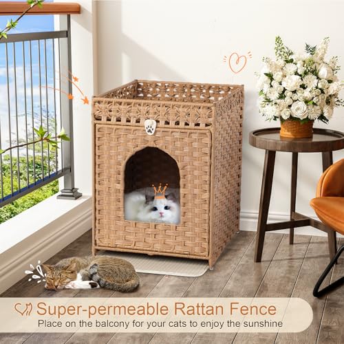 Snughome Cat Litter Box Enclosure Furniture Hidden with Litter Mat, Hidden Washroom Furniture with Door, Handwoven Rattan Cat Washroom Box, Indoor Pet House for Living Room, Bedroom(Natural) - color: Natural