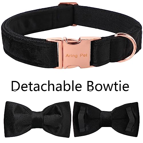 ARING PET Bowtie Dog Collar,Velvet Dog Collars with Removable Bowtie, Adjustable Bowtie Collar for Girl and Boy Dogs. - color: B-Black, size: X-Small (Pack of 1)