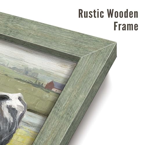 Rustic Farm Wall Art Framed: Abstract Animal Picture Country Wooden Texture Artwork Painting Cattle Cow Print Decor for Farmhouse Living Room Bedroom 24 x 24 Inches - color: Farm Cow, size: 24L" x 24W"