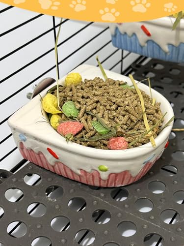 Chinchilla Food Bowl Ceramic Guinea Pig Cage Feeder Hanging Bunny Food Dish Small Animal Feeding Bowls for Syrian Hamster Ferret Gerbils (Pink) - color: Pink