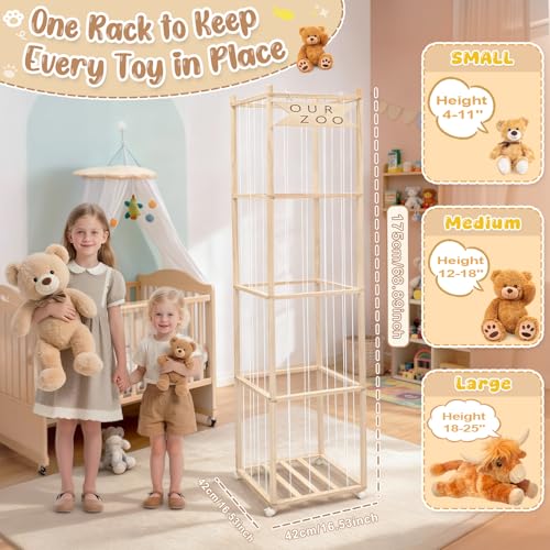OurWarm Stuffed Animal Storage & Organizer, 68.5 Inch Large Wooden Zoo Stuffed Animal Holder with Wheels, Kids Toy Storage Organizer for Nursery Storage, Toddler Rooms, Playrooms, Bedroom Organization