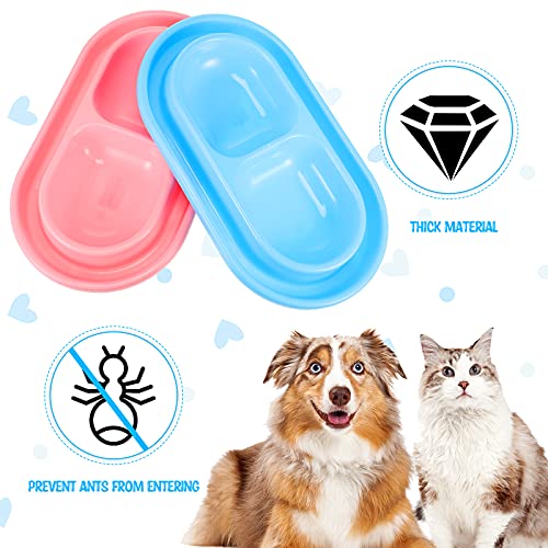2 Pieces Cat Food Basic Dog Bowls 35oz Plastic Double Pet Food Water Bowls Feeding Bowl Tray Cat Eating and Drinking No Spill for Dogs Pets, Pink and Light Blue - size: 35oz