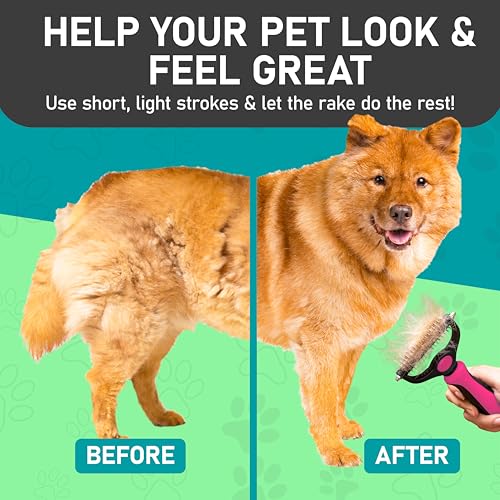 Maxpower Planet Hair Brush - Double Sided Shedding, Dematting Undercoat Rake for Dogs, Cats - Extra Wide Dog Grooming Brush, Pink | Pink, Deshedding & Dematting, Extra-Wide Double-Sided Comb, Long-Haired Coats, Reduces Shedding, Original Design - color: P