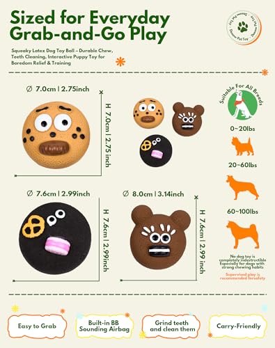 Soft Biscuit-faced Latex Dog Toys, 3 in 1 Set Squeaky Funny Face Pet Toys for Small Medium Dogs, Cute Cartoon Expression Puppy Chew Toy, Interactive Pet Toys for Indoor Enrichment Play & Teething - style: Cookie