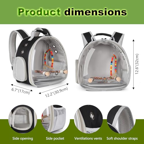 Portable Parrot Travel Cage Carrier with Small Swing Toy&Cage Colorful Toys Set Small Bird Parakeet Bag with Standing Perch Bird Carry Transport Bag (Black, Backpack/Swing) - color: Black, size: 1.0"L x 1.0"W x 1.0"H