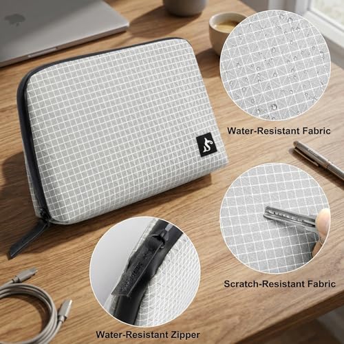 simtoper Electronic Organizer Travel Case – Waterproof Cable Bag for Cord, Charger, Hard Disk, Power Bank – Small Tech Storage for Travel, Backpack, Business Trip, Airplane - color: Grey Plaid, size: Large