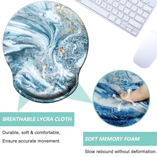 Mouse Pad with Wrist Support, Ergonomic Mouse Pad with Memory Foam Wrist Rest Cushion, Non-Slip Rubber Base Gaming Mice Pad for Home Office Computer Laptop, Blue Marble - color: Blue marble