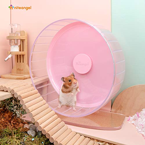 Niteangel Super-Silent Hamster Exercise Wheels: Quiet 11 inch Running Wheel | Can 11.6-15.4" Adjustable Height - No Bend Back Spinner Running for Dwarf Syrian Hamster Gerbils Mice Or Other Small Animal - color: Pink, size: Large
